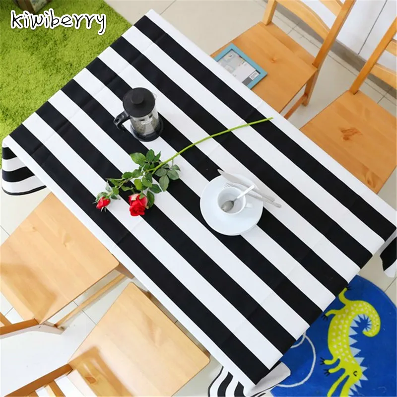 

Black White Stripes Decorative Cloth Linen Cotton Tablecloth Home Dining Table Cover Dustpoof Washable Decor Masa Tapetes