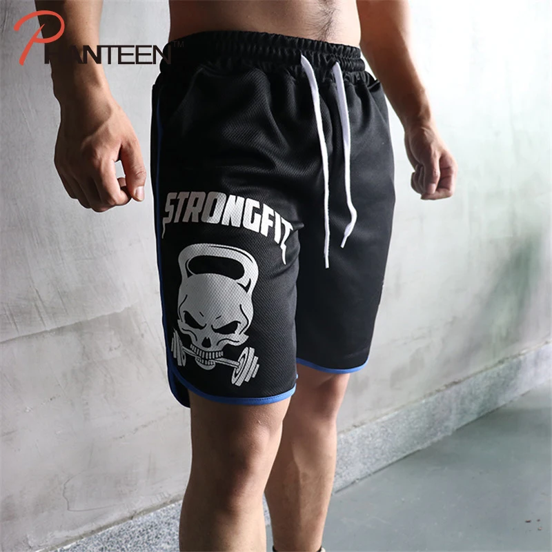 

Skull Strong Fit 2019 New Men's Quick Dry Compression Shorts Gyms Training Bodybuilding Workout Male Calf-Length Short Pants