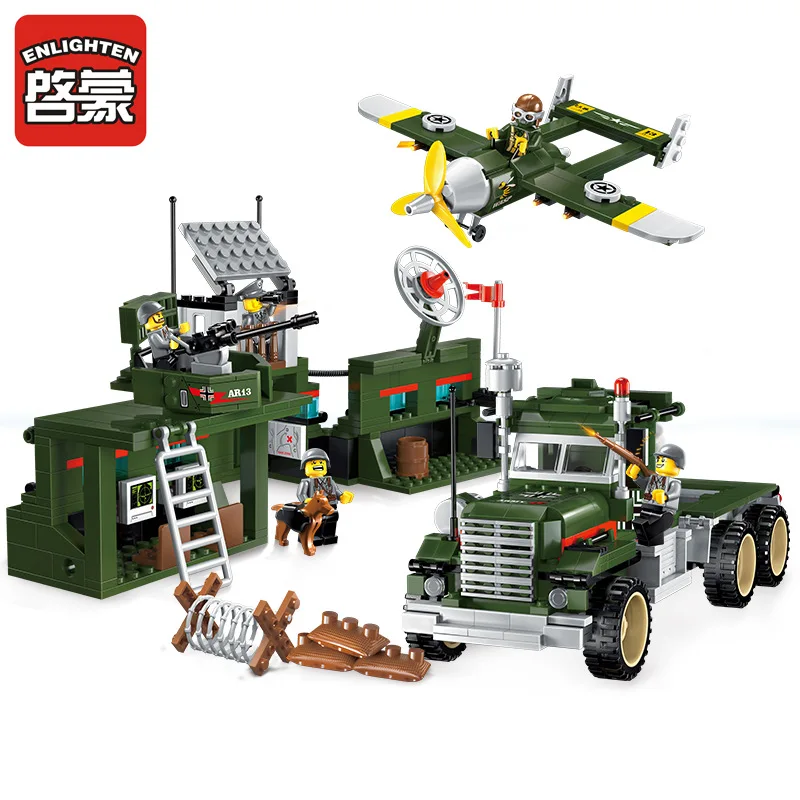 

687pcs Enlighten Building Block Military Battle Land Force Mobile Combat Vehicle Aircraft 5 Figures Educational Bricks Toy Boy