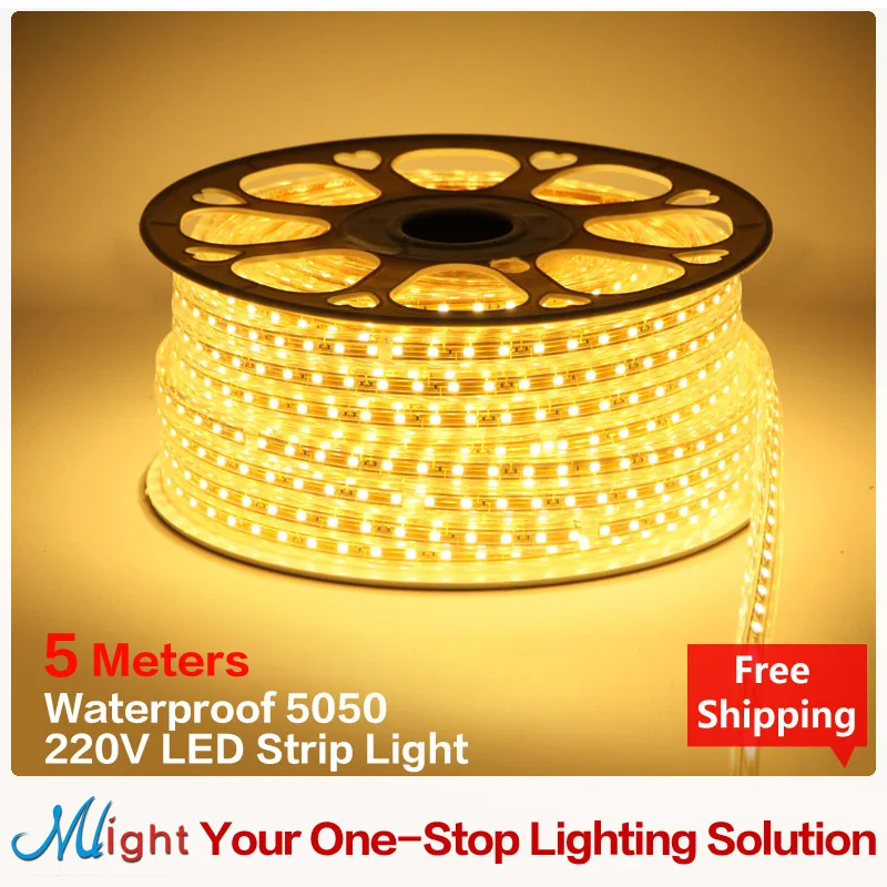 5 Meters 220v SMD5050 300leds/lot Flexible LED Strip Lights Waterproof