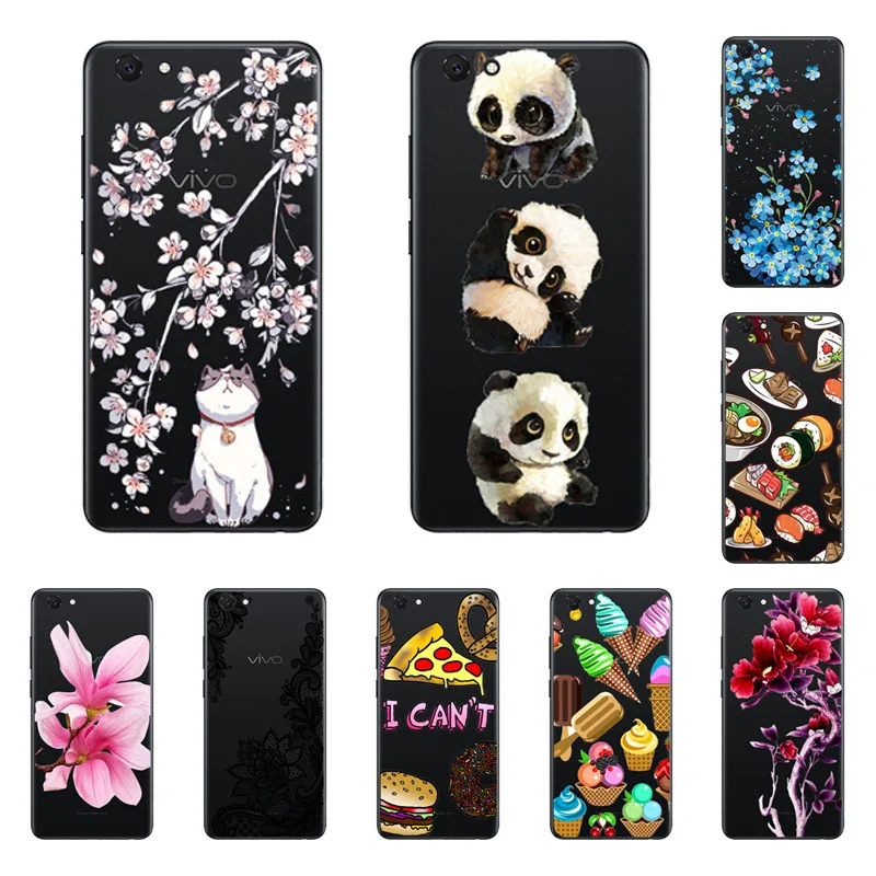 For vivo Y71 Case Silicon Black Painting Flower Soft TPU Back Cover for Protect Phone Cases Shell |