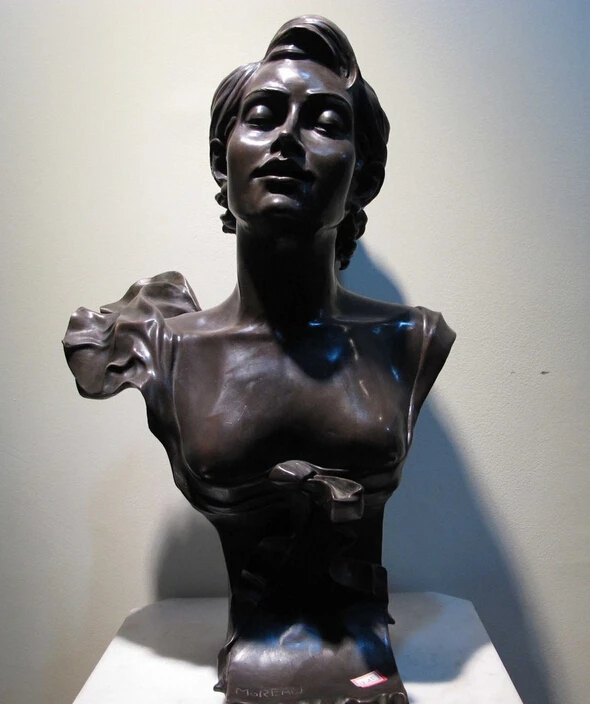 

005232 Western Art Deco Marble Base Copper Bronze Figurine Maiden Girl Statue Sculpture