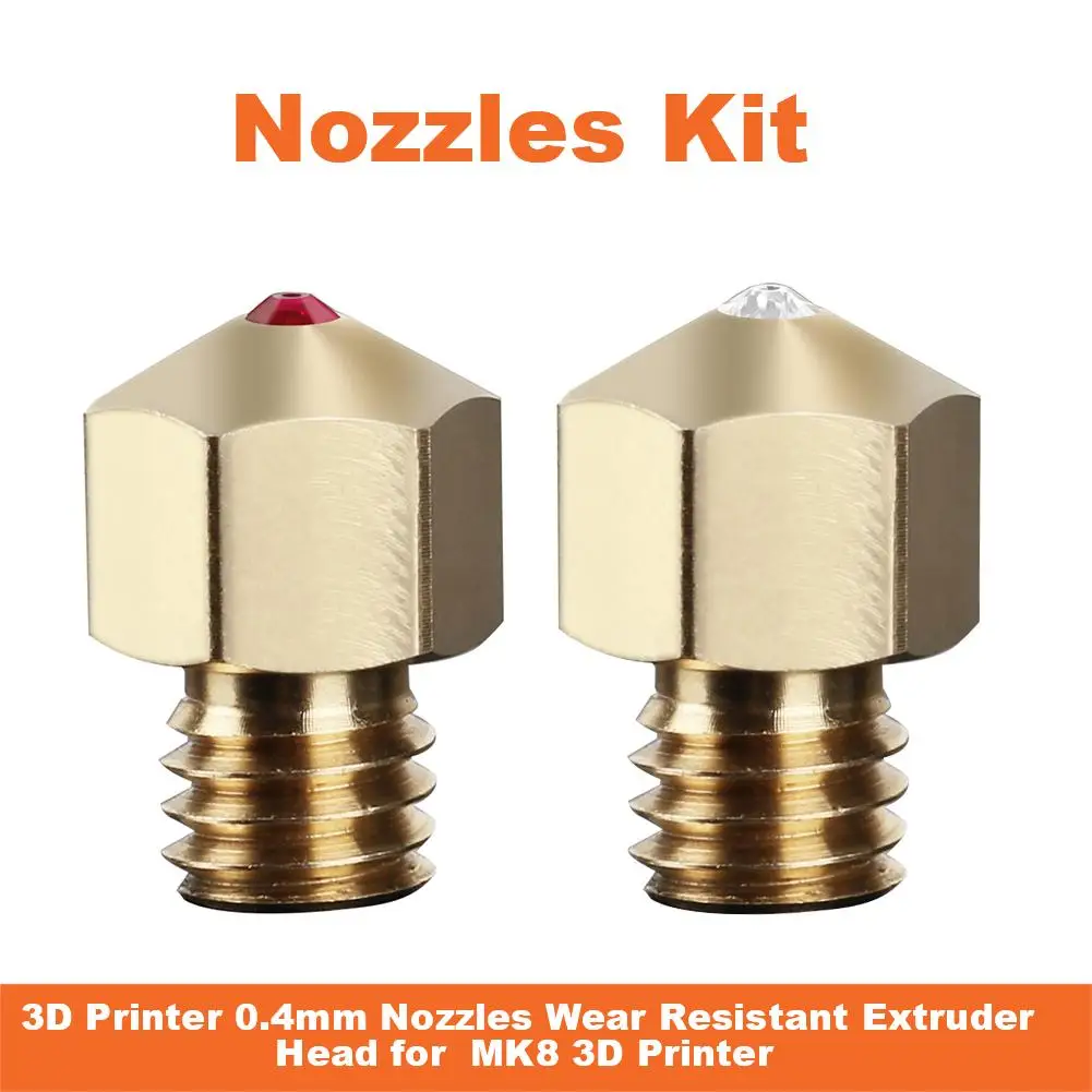

3D Printer 0.4mm Nozzles Wear Resistant Extruder Head for MK8 3D Printer compatible with PETG ABS PEI PEEK and other consumables