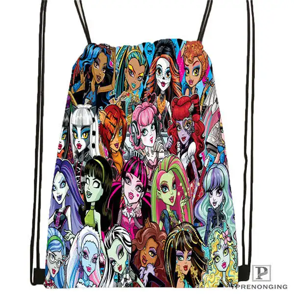 Drawstring Backpack Custom youloveit_ru_monster_high походная сумка на шнурке милый рюкзак дети ранец(черный Назад) 31x40 см#180611-01-42 - Цвет: Drawstring Backpack