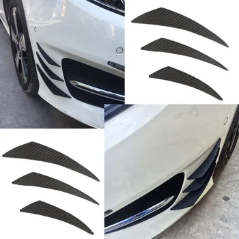 

2019 Black Carbon Fiber Fit Front Bumper Lip Splitter Fin Air Car Body Kit Car Spoiler