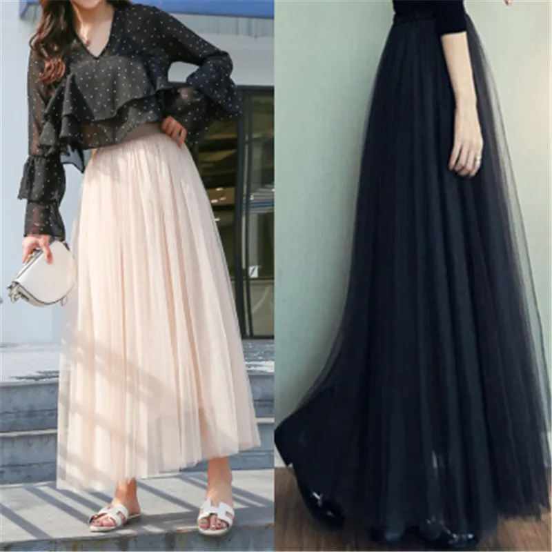 

2019 Maxi Long Tutu Tulle Skirts Womens High Waist Ball Gown Skirt Summer Elastic Waist Gray Adult Tutu Skirts Jupe ZY2621
