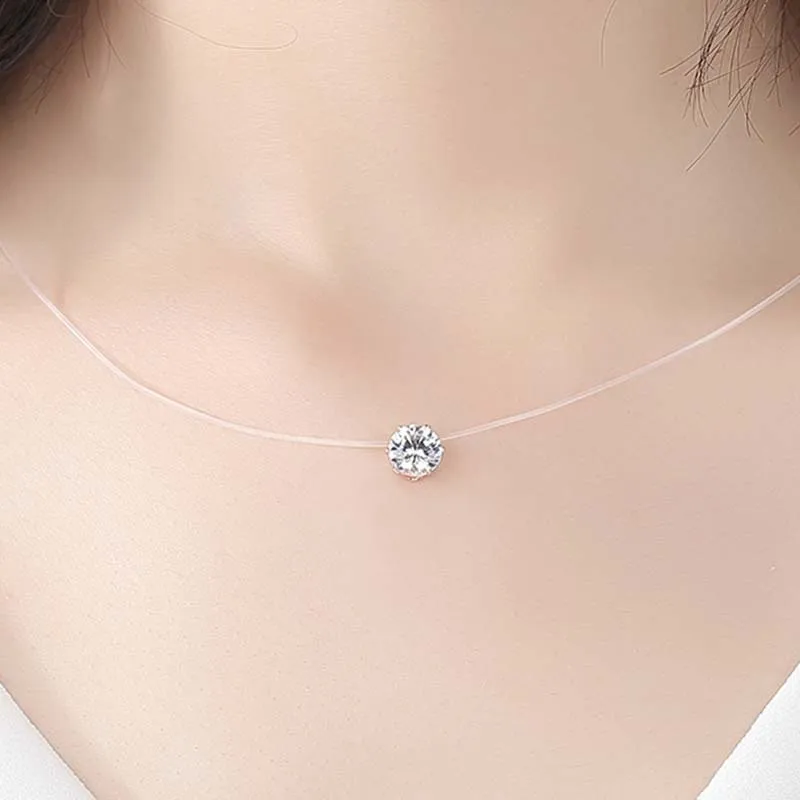 Transparent Fish Line Collier Zircon Choker For Women Pendant On Neck Accessories Women Necklace Jewelry Femme