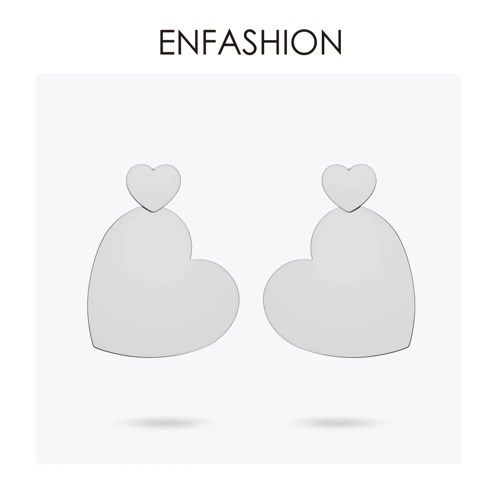 ENFASHION, серьги-капли с двойным сердцем для женщин, золотые, геометрические, массивные, большие, висячие серьги, модные ювелирные изделия Oorbellen E1031 - Окраска металла: Silver color