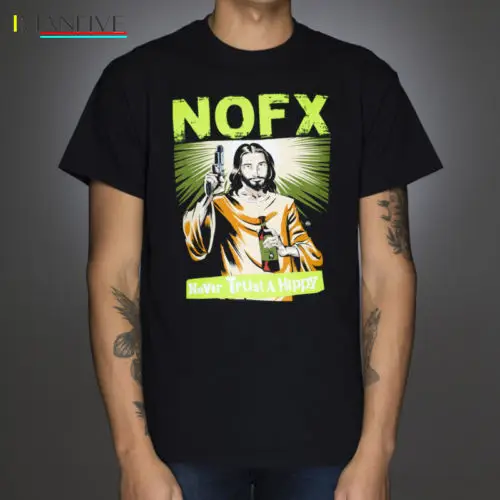 

NOFX Never Trust A Hippy T shirt men Punk Rock gift Casual tee USA harajuku hip hop streetwear funny men t shirts