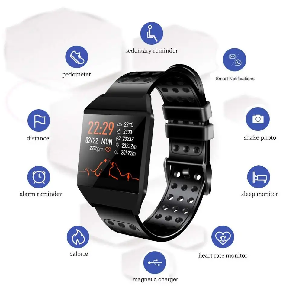2019 New IP67 Smart Fitness Wristband Bracelet Heart Rate Monitor Waterproof with Blood Pressure Pedometer Color Screen Watch