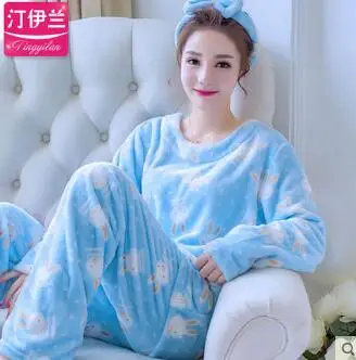 Для женщин осень-зима пижамы одежда с длинным рукавом руно Sleepsuit девушки теплые Домашняя одежда утолщенная фланелевые коралловые бархат ночное D2055 - Цвет: Style15