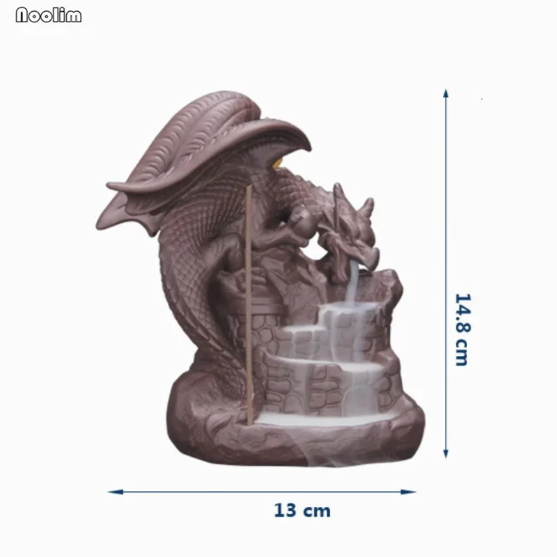 Ароматическая горелка с обратным потоком в виде дракона, домашний декор для чаек, керамические орнаменты для ароматерапии, ароматическая основа+ 20 шт., смешанные конусы для благовоний