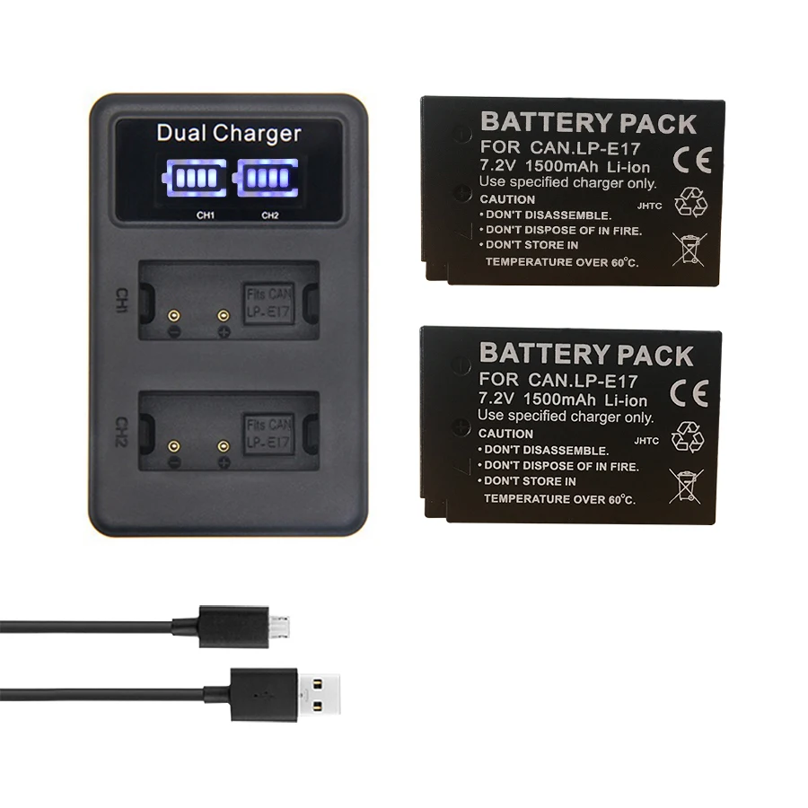 

2pcs 1500mAh LP-E17 LPE17 LP E17 Digital Camera Battery Pack+ LCD USB Dual Charger for Canon M3 750D 760D t6i T6s 8000D beso X8i