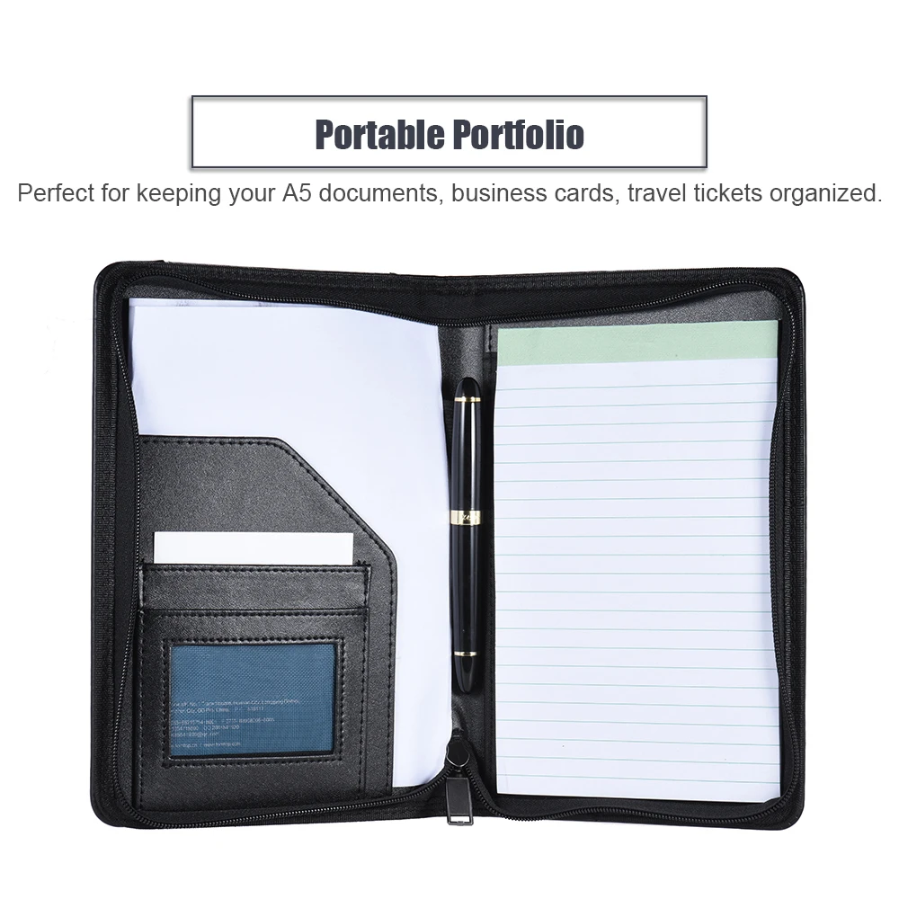High Quality Professional Business Zippered a5 Padfolio PU Leather