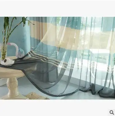 blue voile curtain Современные занавески fyfuyoufy, простая полосатая занавеска с принтом, занавеска для гостиной, Плотная хлопковая льняная ткань, занавеска/вуаль, занавеска - Цвет: blue voile curtain