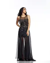 Attraktive U-ausschnitt A-linie Bodenlangen Chiffon Abendkleid Lange Backless Abend-formale Kleid Ärmellose Kristalle Pailletten F694