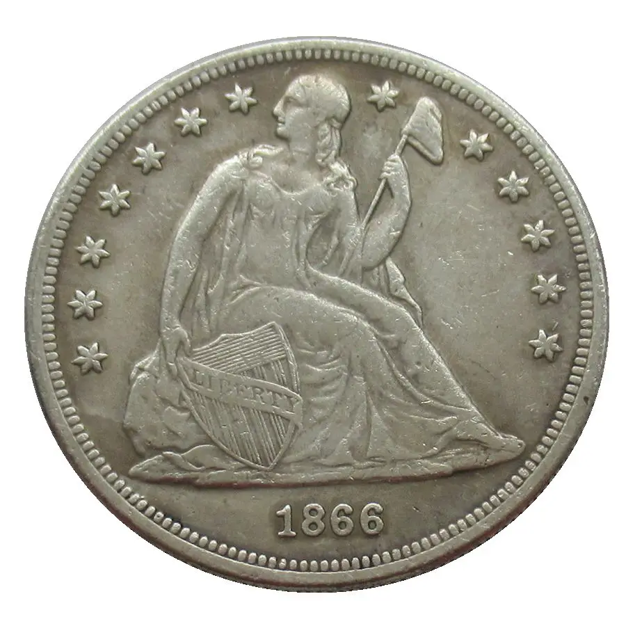 

Seated Liberty Dollar 1866 With / Without Motto Silver-Plated Non-Magnetic USA Coins Copy Accept Custom Coin