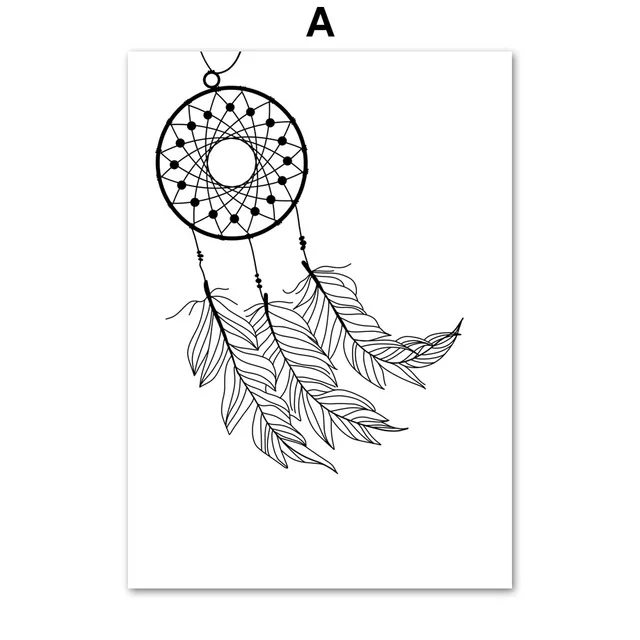 Black-White-Dreamcatcher-Feather-Quotes-Nordic-Posters-And-Prints-Wall-Art-Canvas-Painting-Cartoon-Wall-Pictures.jpg_640x640