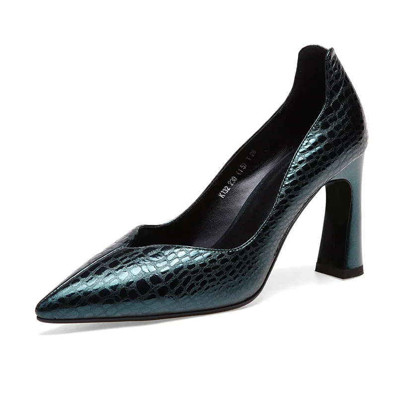 

The first layer of cowhide 2018 new shallow mouth single shoes fashion pointed high heels beef tendon leather shoes