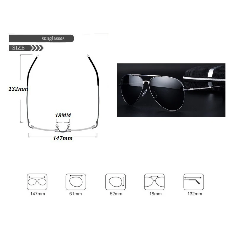 HBK 2019 Trend Aluminum Magnesium Men's Polarized Pilot Sunglasses Classical Oculos Male Eyewear-6