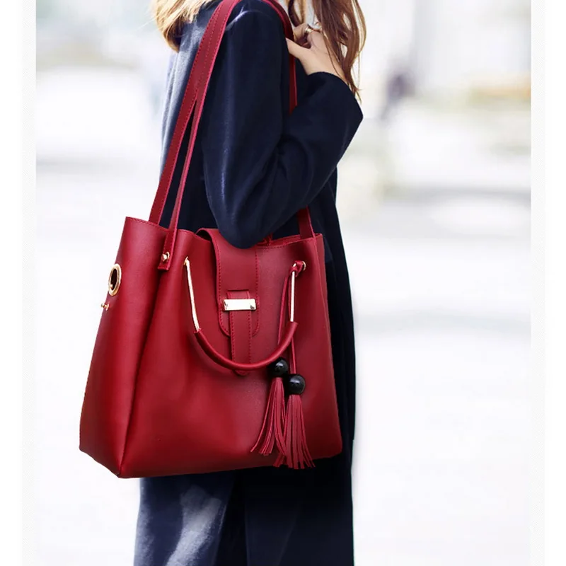 3Pcs/Set Bags For Women Handbag PU Leather Shoulder Bags Casual Tote Tassel Top Handle Designer Bag Composite Messenger Bag