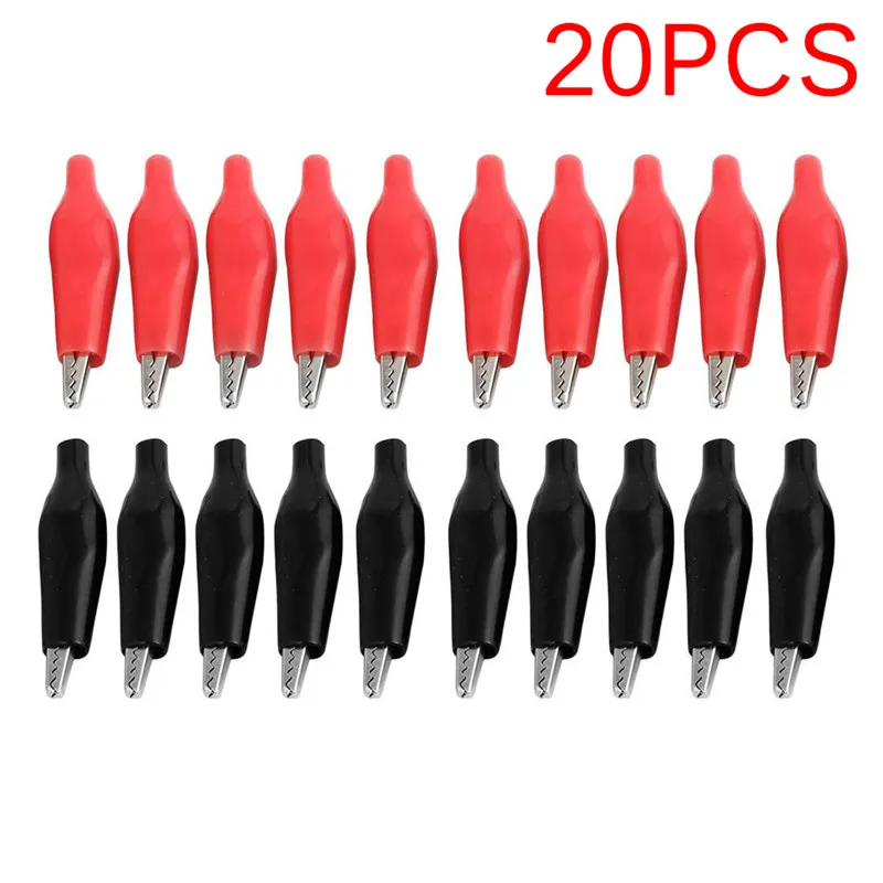 

20Pcs Crocodile Test Clip Leads Electrical Equipment Supplies Black Red Soft Plastic Coated Testing Probe Alligator Clips