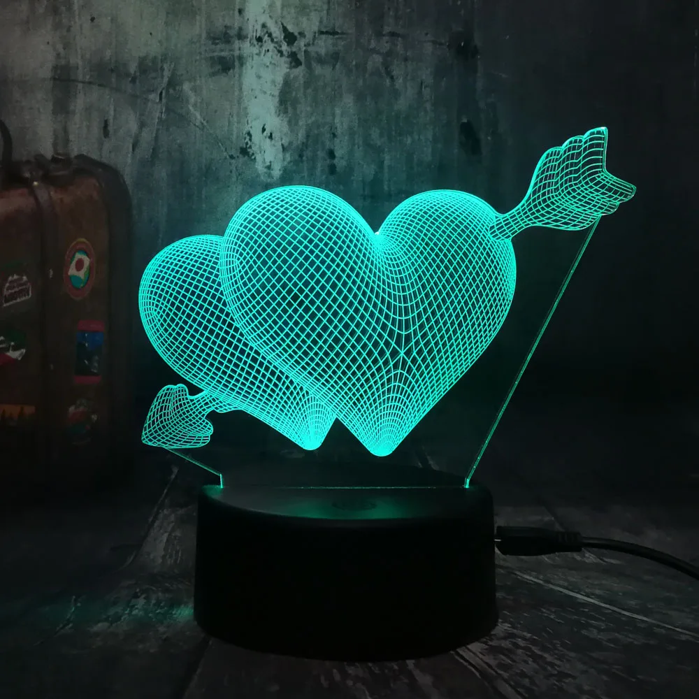  LOVE Romantic 3D Arrow Through the Heart LED Night Light Desk Lamp Wedding Bedroom Decor Lovers & C