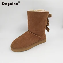 

DAGNINO HOT Lady Brand Australia Two Bowknots Short Botas Original High Quality Women Winter Warm Genuine Leather Bow Snow Boots