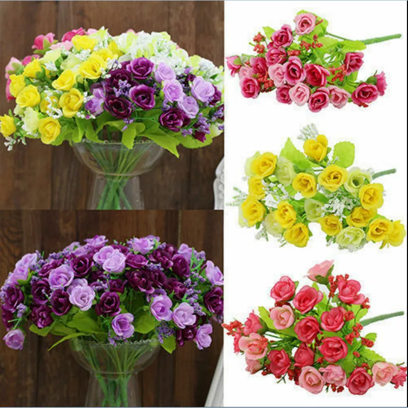 

21pcs/Heads Artificial Silk Rose Flowers Bouquet Fake Leaves Wedding Home Decor Diamond Rose Party Decor 2019 New Hot