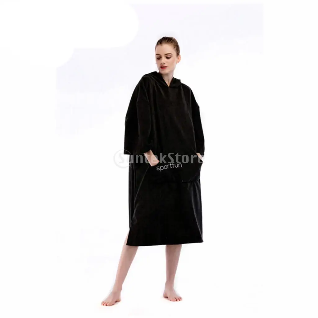 Adult Surf Wetsuit Swim Swimsuit Changing Robe Beach Hooded Poncho Bath Towel Outdoor Sports Women Men Bathrobe w/ Large Pocket