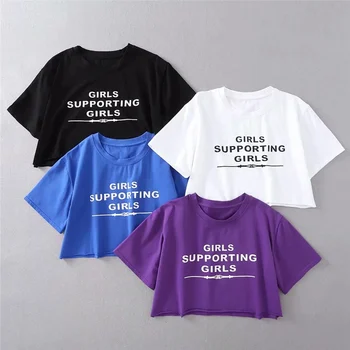 

Ellacey Girl's Friends T Shirt Women Letter Printed T-shirts Summer Woman 2019 Streetwear Crop Top 4 Pcs/lot Short Tee Tops