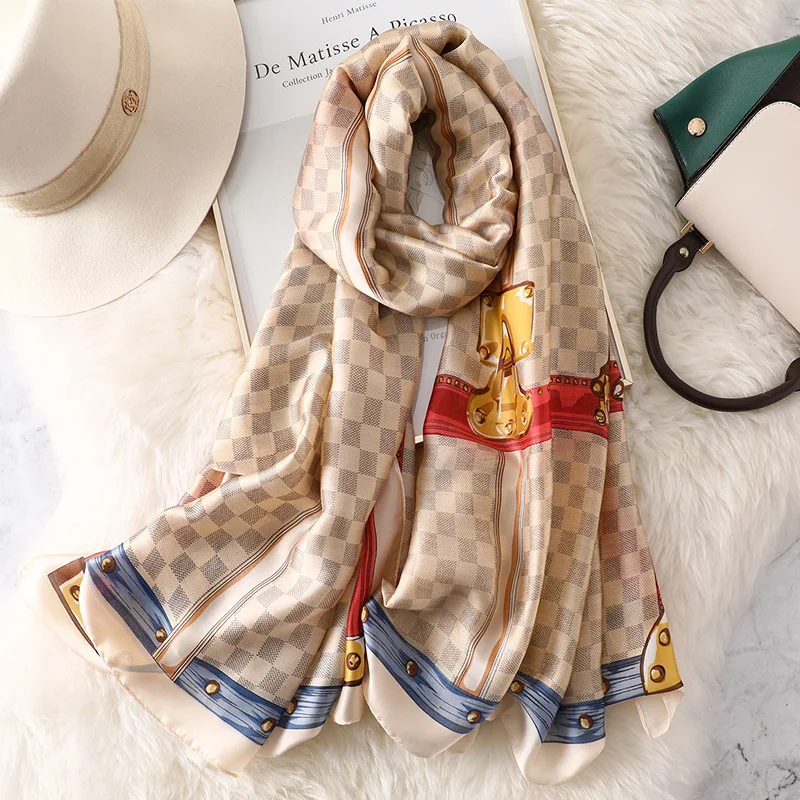 

Europe and the United States new spring and summer simulation silk scarf long shawl dual-use
