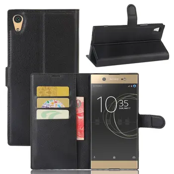 

100pcs/lot Lichi grain wallet PU Leather stand+TPU Cover Case with card slot For Sony Xperia L1 / XA1 Ultra / XA1 / XZ Premium