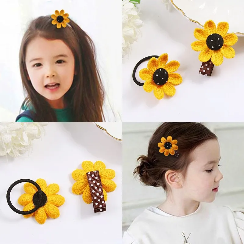 

Children's flowers sunflower cute braided hairpin hairpin girls princess baby hair rubber band head jewelry