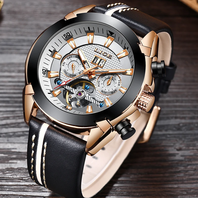 

2019 LIGE Men Watch Fashion Automatic Mechanical Tourbillon Leather Luxury Brand Sport Waterproof Watches Mens Relogio Masculino