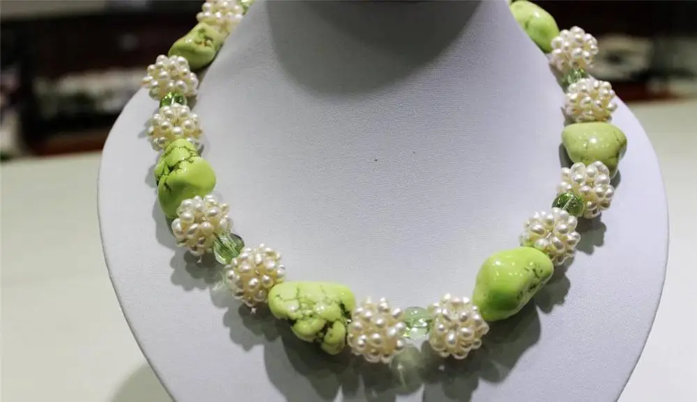 

Freshwater pearl Ball &Turquoise 18 necklace Alloy "Handmade
