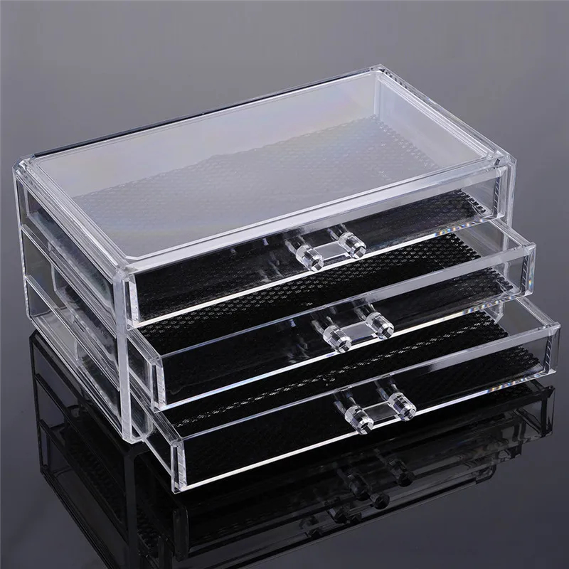 1 шт. прозрачный акриловый Органайзер для макияжа 3 ящика коробка для хранения Прозрачная Коробка для хранения косметики Органайзеры