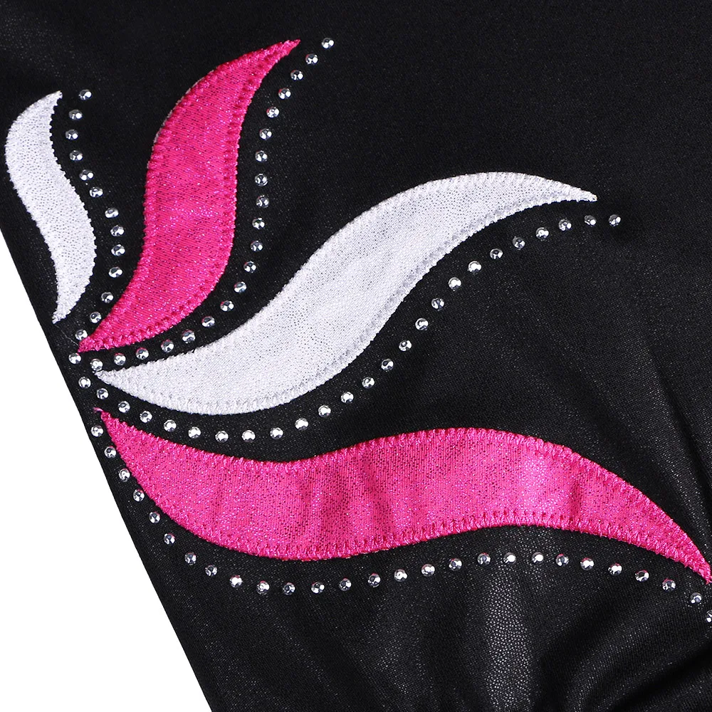 BAOHULU Long Sleeve Gymnastics Leotard for Girls Youth Black HotPink Patchwork Toddler Leotards Athletic Costume Kids Dance Wear