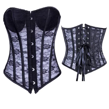 

Godier Lace Corset Sexy Bustier Mesh Corselet Underwear Clothing Black White Lingerie G-string Slimming Party Outfits S-2XL