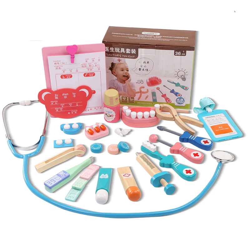 

Logwood Wooden Children Simulation Simulation Cosplay Real Life Doctor Toys Injection Kit Family Games