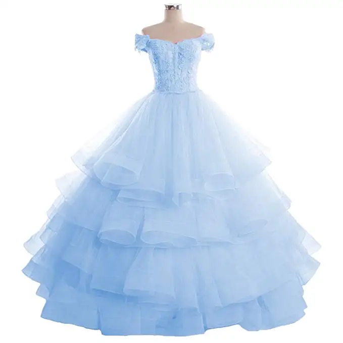 ANGELSBRIDEP новое бальное платье Бальные платья сладкий 16 Платья для принцессы с кружевной аппликацией полный Длина Vestido De и фуршетов великолепные вечерние платья - Цвет: Blue