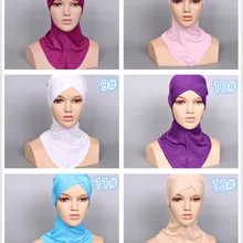 Для женщин Printe сплошной цвет мусульманин двойной крест внутренние шляпы/Шапки хлопок хиджаб модал оказать колпачок 20 цветов 20 шт./лот
