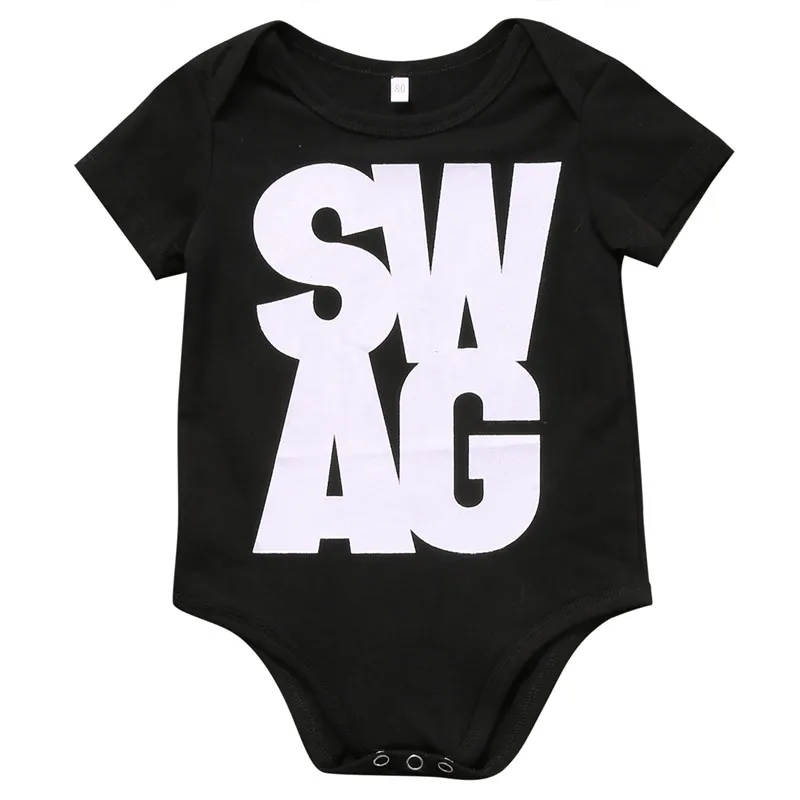 

Auutumn Fashion Unsex Kids Baby Boys Girl SWAG Cotton Letter Black Short Sleeve Bodysuit Jumpsuit Outfits Set One-pieces