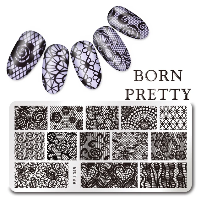 born pretty rectangle nail art stamping template lace flower design lace templates