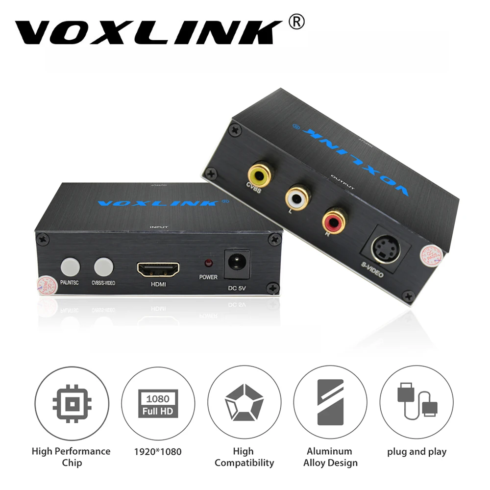 VOXLINK HDMI для композитного 3RCA AV S-Video R/L аудио-видео конвертер адаптер PAL/NTSC 720 P/1080 P