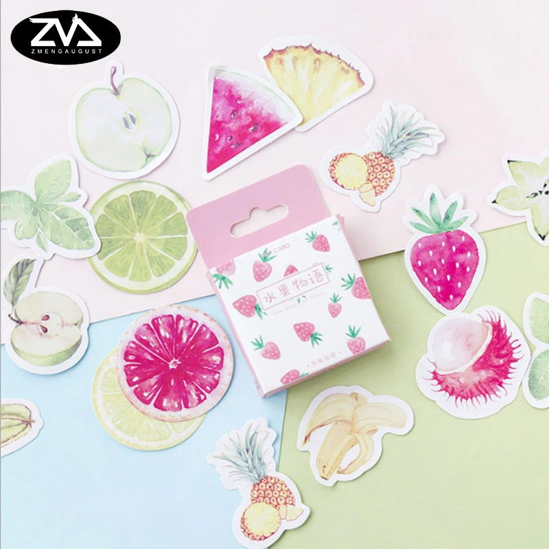 

46pcs/box Creative Fruit Story sticker diy hand gift bag sealing kawaii decoration adhesive tape Diary stationery stickers