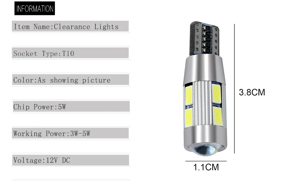 2x T10 W5W Автомобильный светодиодный сигнальный лампочка Canbus Авто интерьерный светильник для Чтения номерного знака Поворотная клиновидная сторона стояночный задний тормозной фонарь 10SMD