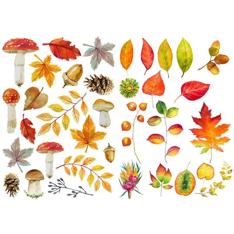 

1 PCS Autumn Red Leaves Mushroom Decor Precut Funny Bullet Journal Stickers For Travel Luggage Laptop Skateboard Guitar Fridge
