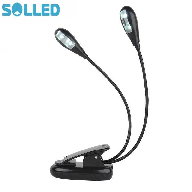 SOLLED Double Heads 4 Leds Clip Desk Lamp LED Light On Bed Book Reading