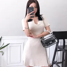 Short Sleeve Good Elastic Sheath Knitted Sweater Dress Women Asymmetrical Mini Dress Women Robe Solid Casual Elegant Women Dress mini asymmetrical zipper sheath dress